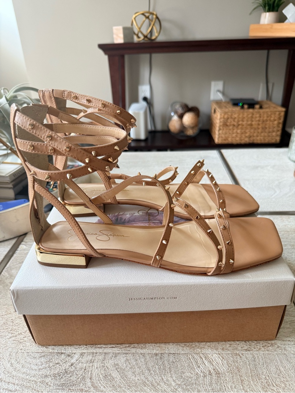 Jessica Simpson Beige Studded Strappy Flat Sandals size 12